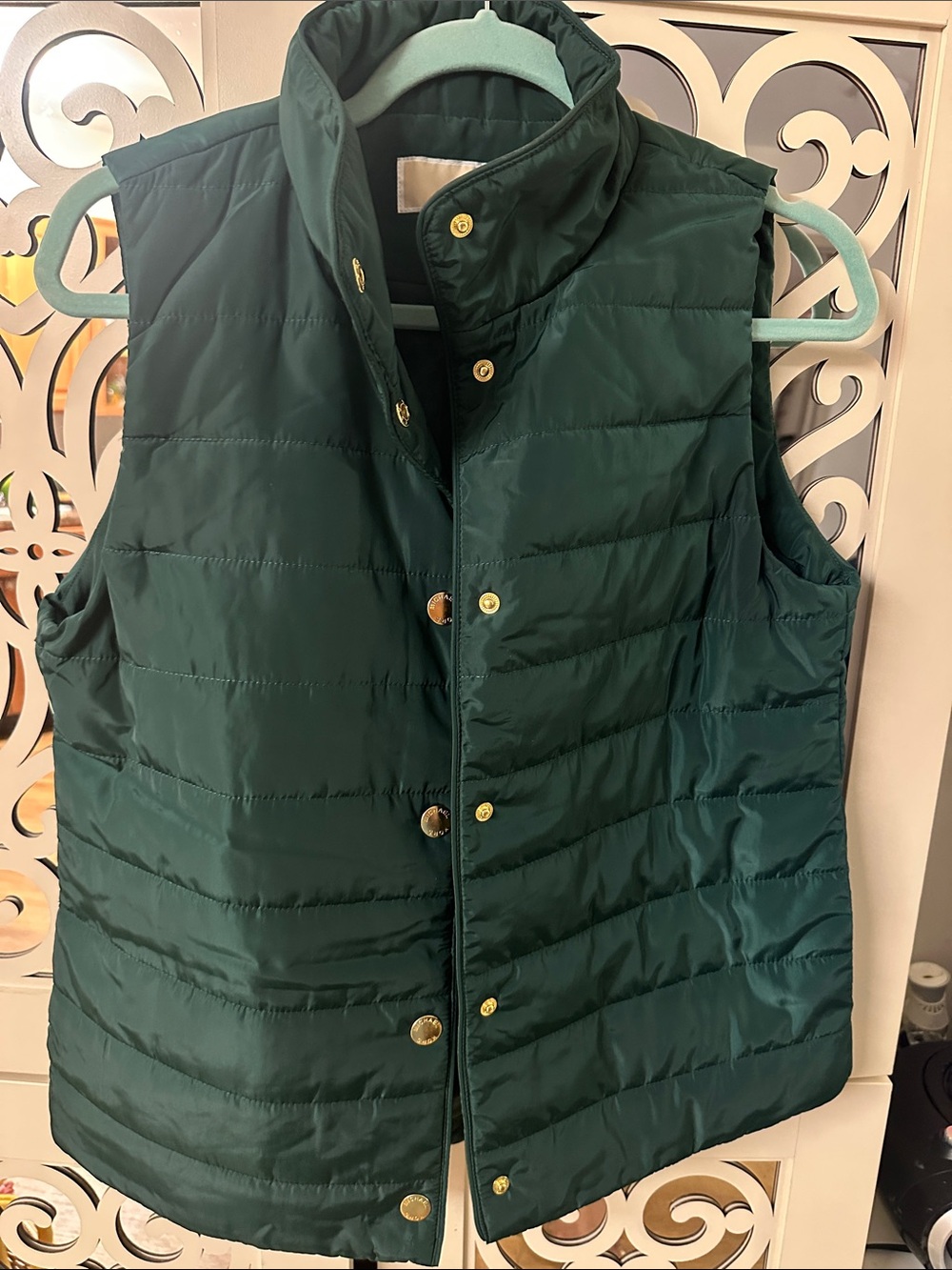 Michael Kors Dark Green Quilted Puffer Vest with Gold Label